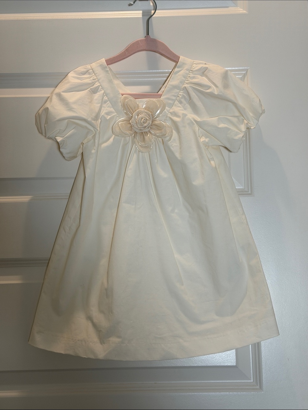 Zara Cream Flower-Accent Puff-Sleeve Dress 3-4 Years